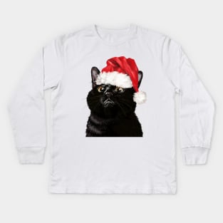 Christmas Black Cat Kids Long Sleeve T-Shirt